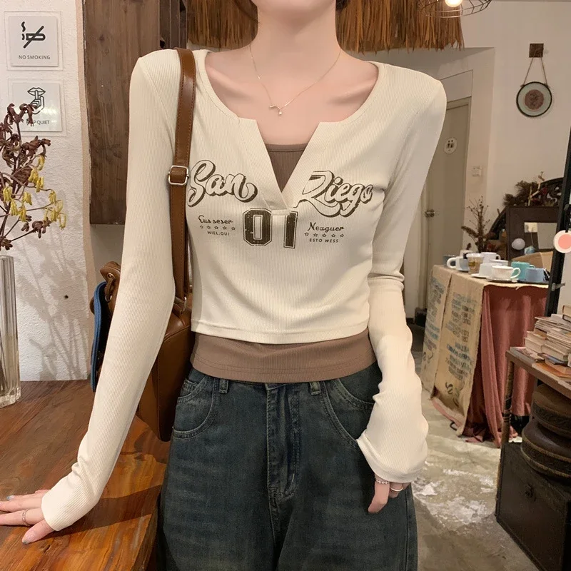 Women's Long-Sleeve Layered Retro Tee