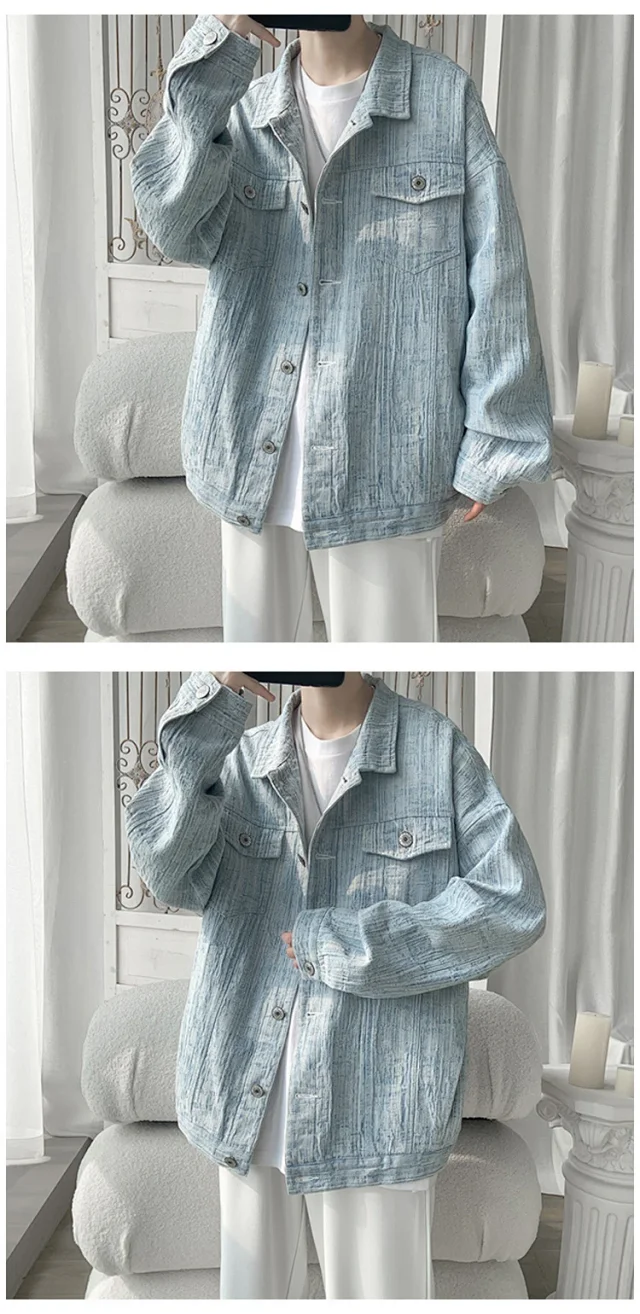 Men's Oversized Washed Denim Utility Jacket Detail