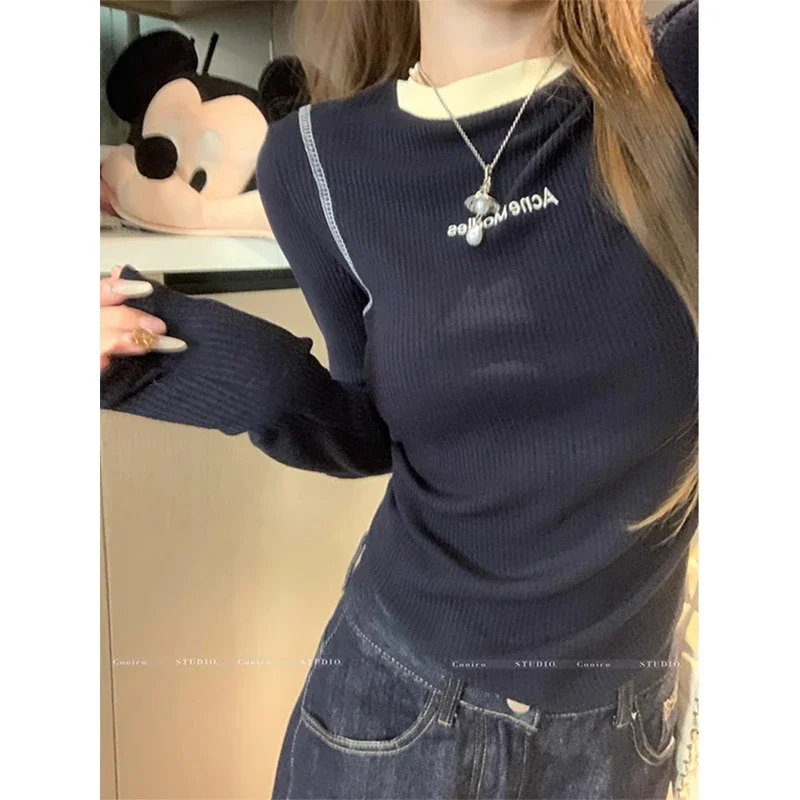 Women's Color-Block Embroidered Long Sleeve Tee