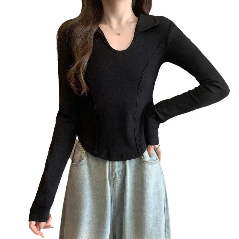 Women's Long Sleeve Cropped Polo Shirt
