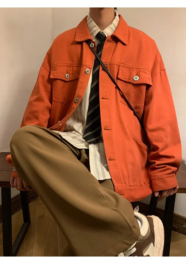 Men's Korean Relaxed Cotton Denim Jacket Detail