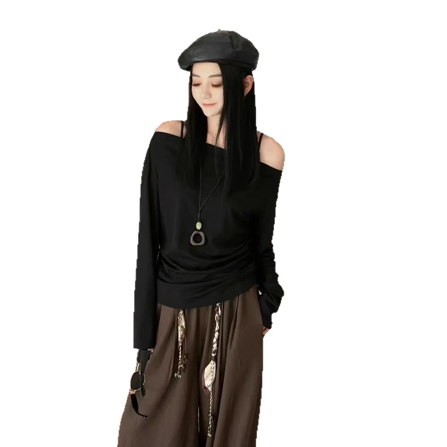 Women's Off-Shoulder Long Sleeve Tencel Tee