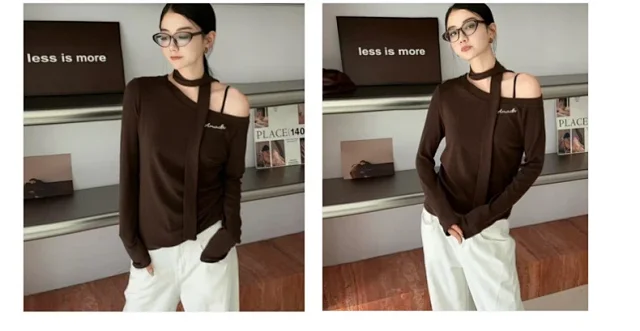 New Korean Off-Shoulder Slimming Women's Top Detail