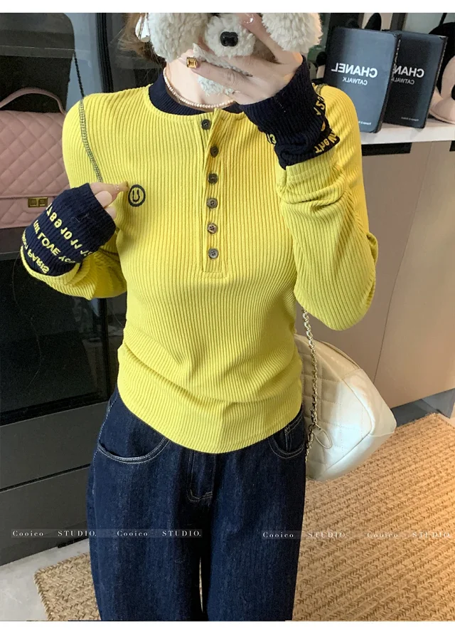 Women's Dopamine Color-Block Embroidered Knit Top Detail