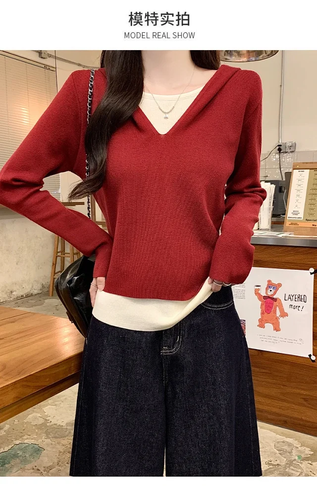 2025 Fall Women's Hooded Patchwork Sweater Detail