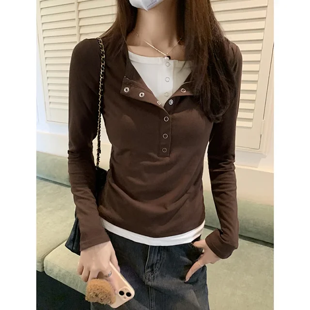 Women's Mock Two-Piece Color-Block Long-Sleeve Tee Detail