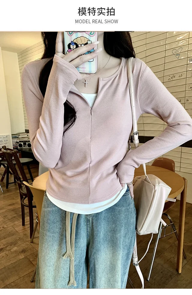 Women's Zip Mock Two-Piece T-Shirt Detail