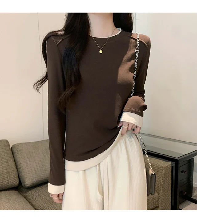 Women's Long Sleeve Mock Layered Tee Detail