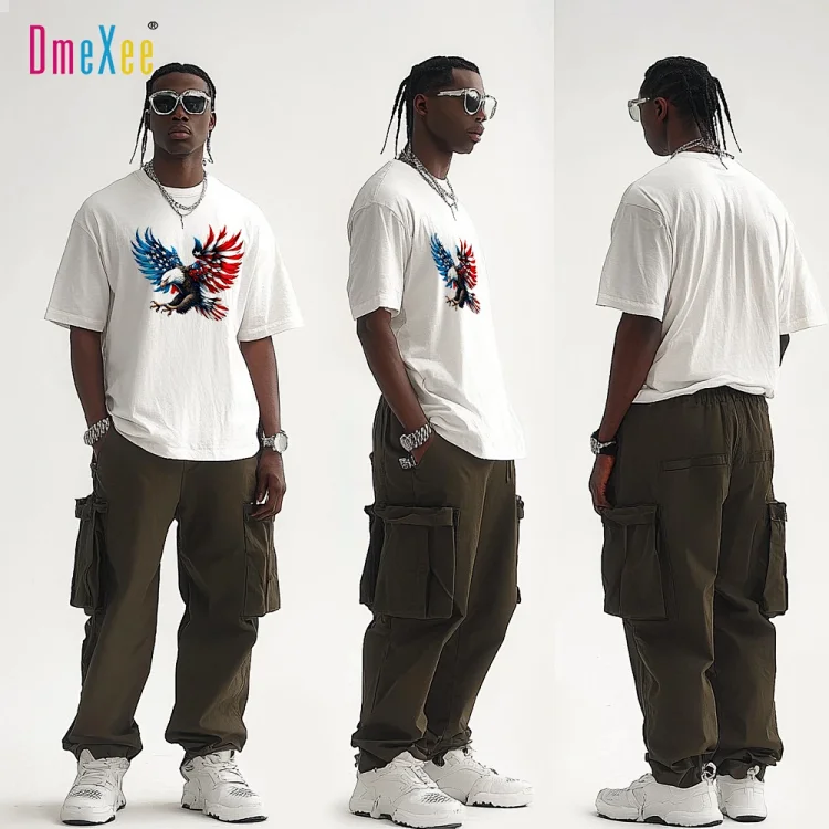 2025 Summer Streetwear Men's Oversized T - Shirt with American Eagle Print