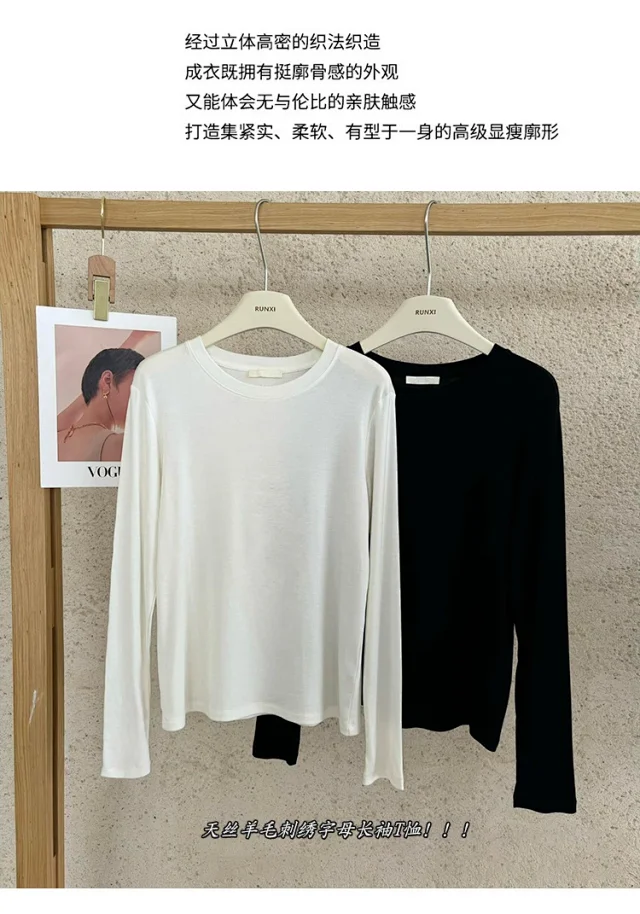 Women's Tencel Round Neck Long Sleeve Tee Detail