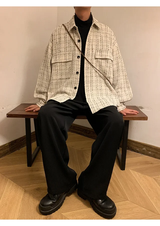 Men's Plus Size Houndstooth Wool Jacket Detail