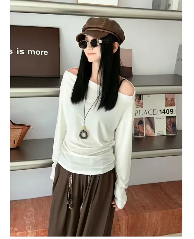 Women's Off-Shoulder Long Sleeve Tencel Tee Detail