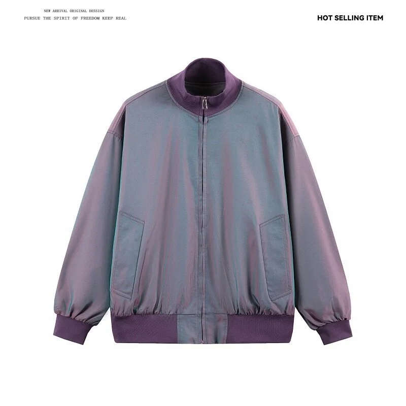 Men's Iridescent Satin Stand Collar Jacket