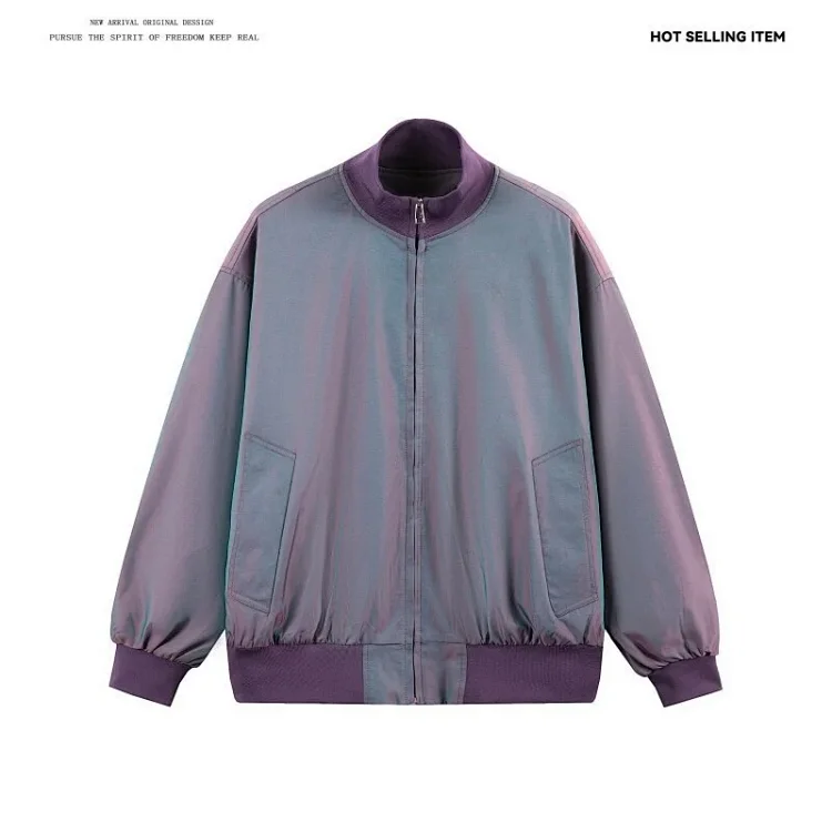 Men's Iridescent Satin Stand Collar Jacket