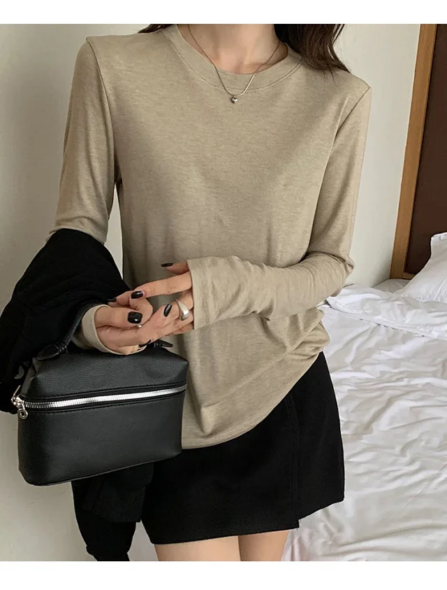 Women's Tencel Round Neck Long Sleeve Tee Detail