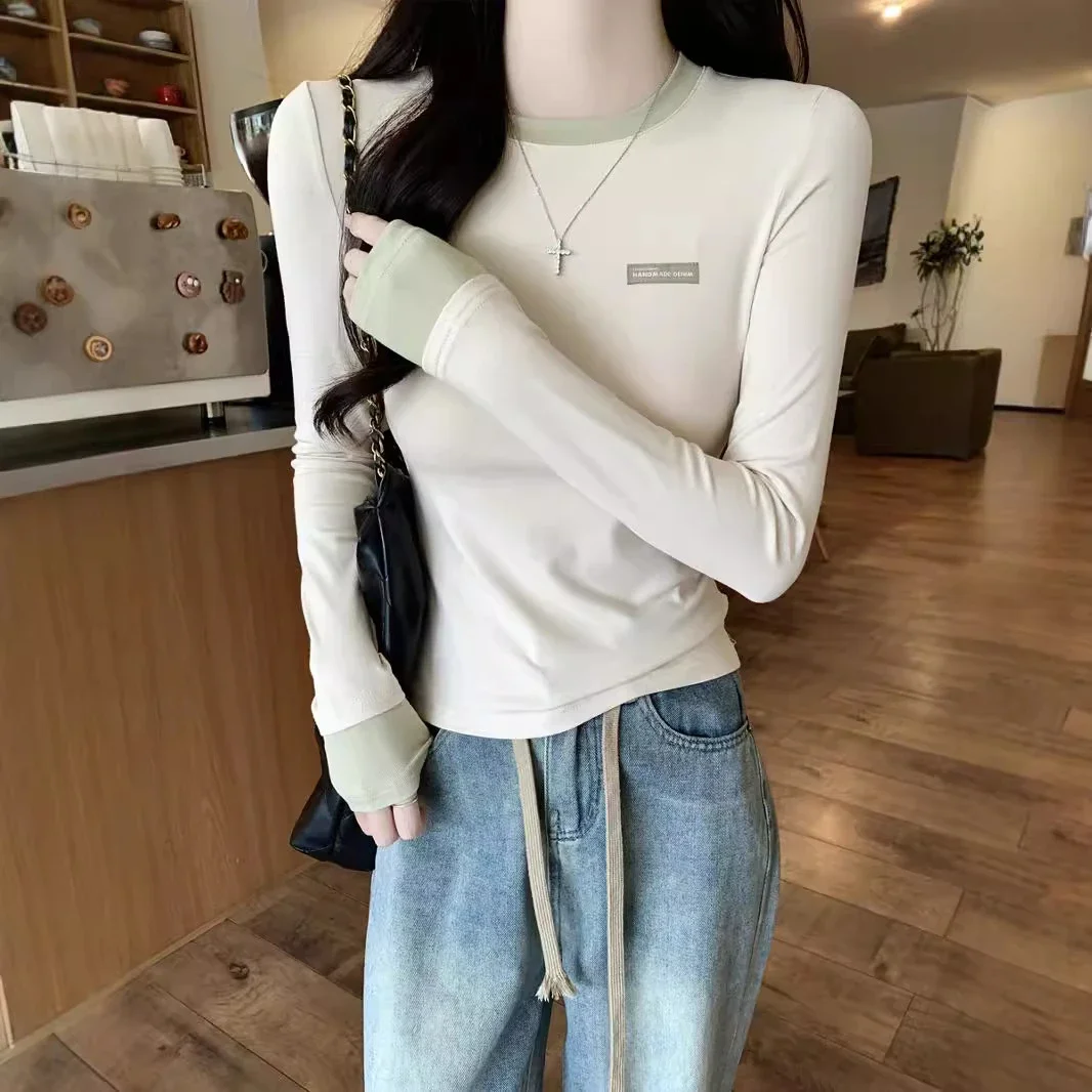 Women's Color-Block Mock Two-Piece Long-Sleeve Tee