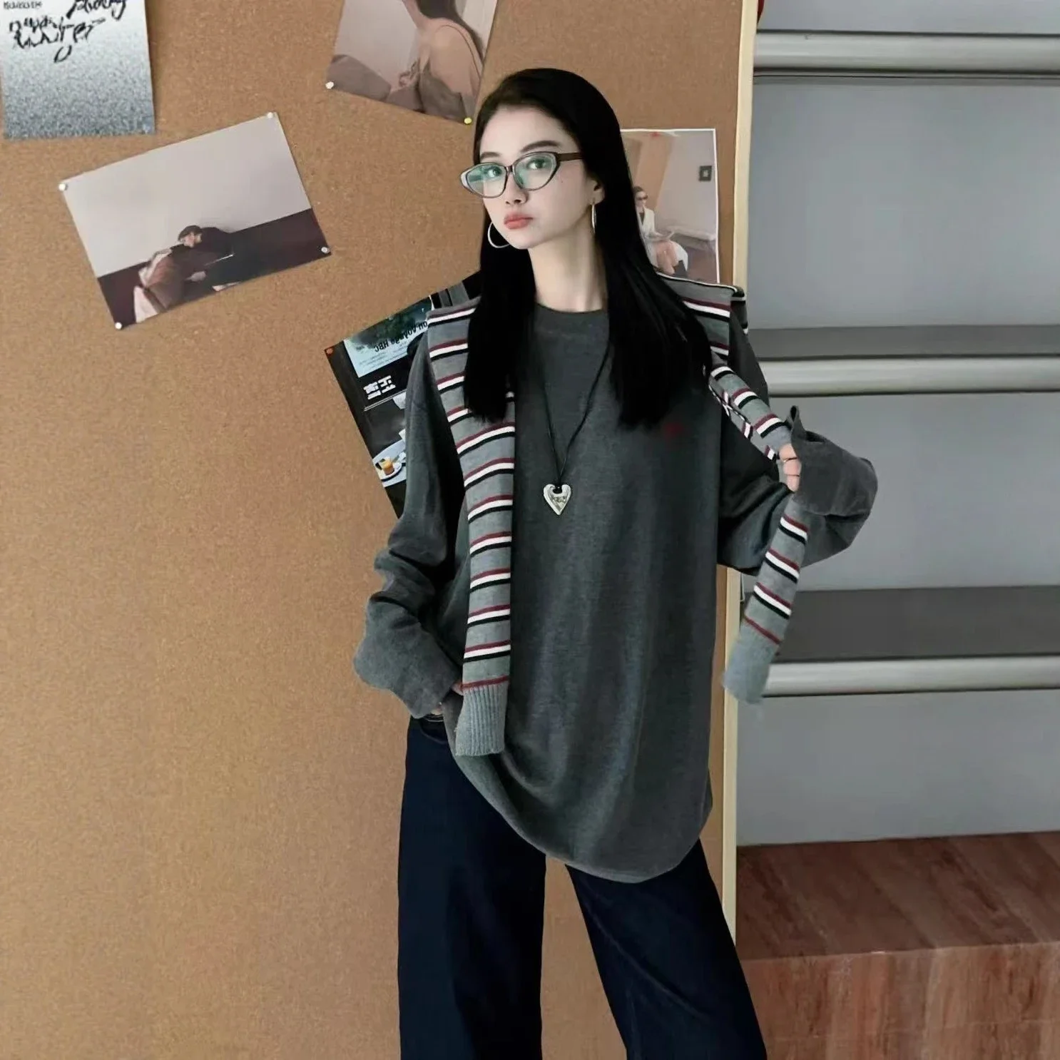 Designer Vintage Color-block Long Sleeve Tee