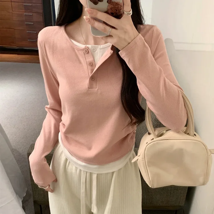 Korean Layered Long Sleeve Cropped Tee