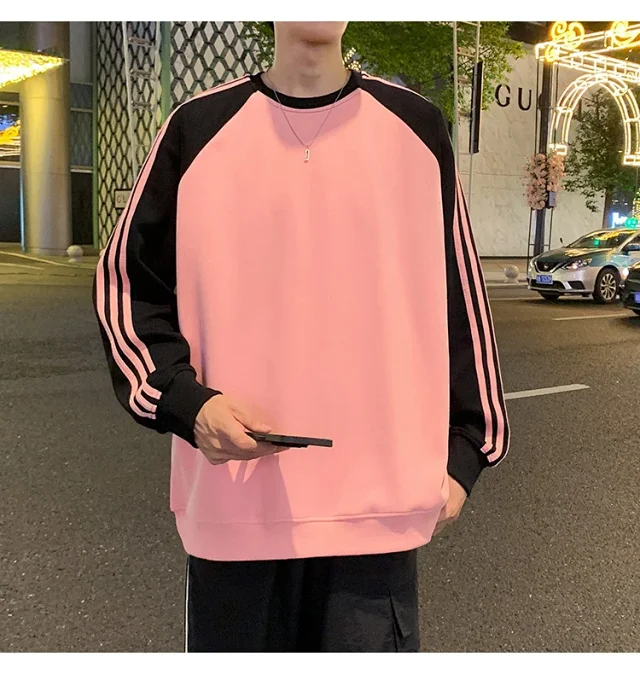 Unisex Chinese Street Oversize Striped Sweatshirt Detail