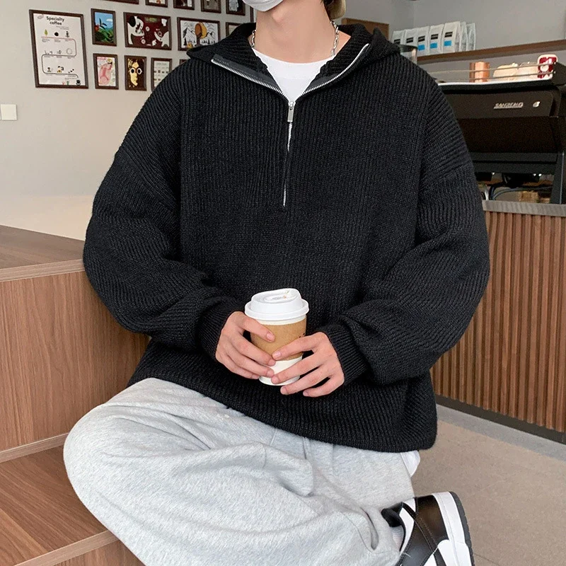 Men's Trendy Relaxed Hooded Half Zip Sweater