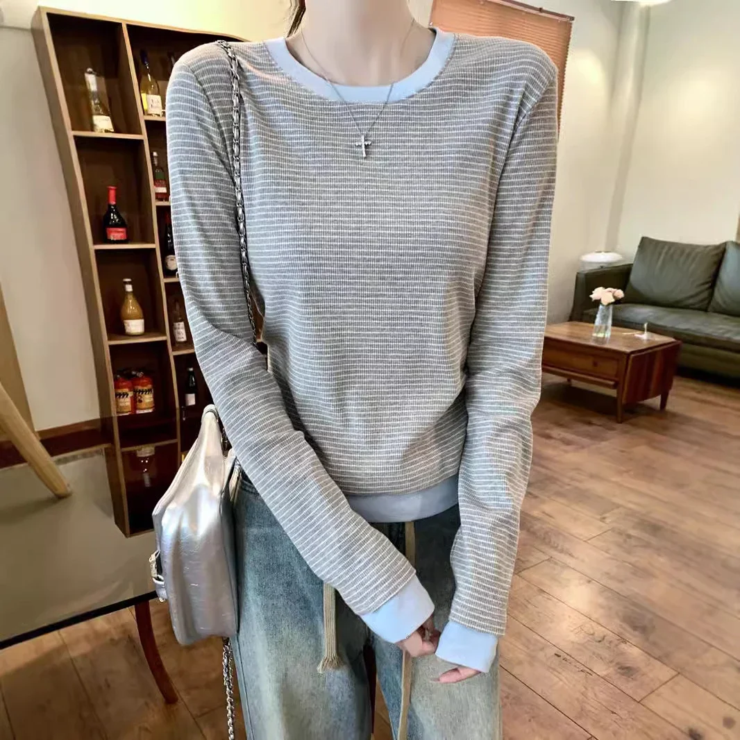 Women's Long Sleeve Striped Mock T-Shirt