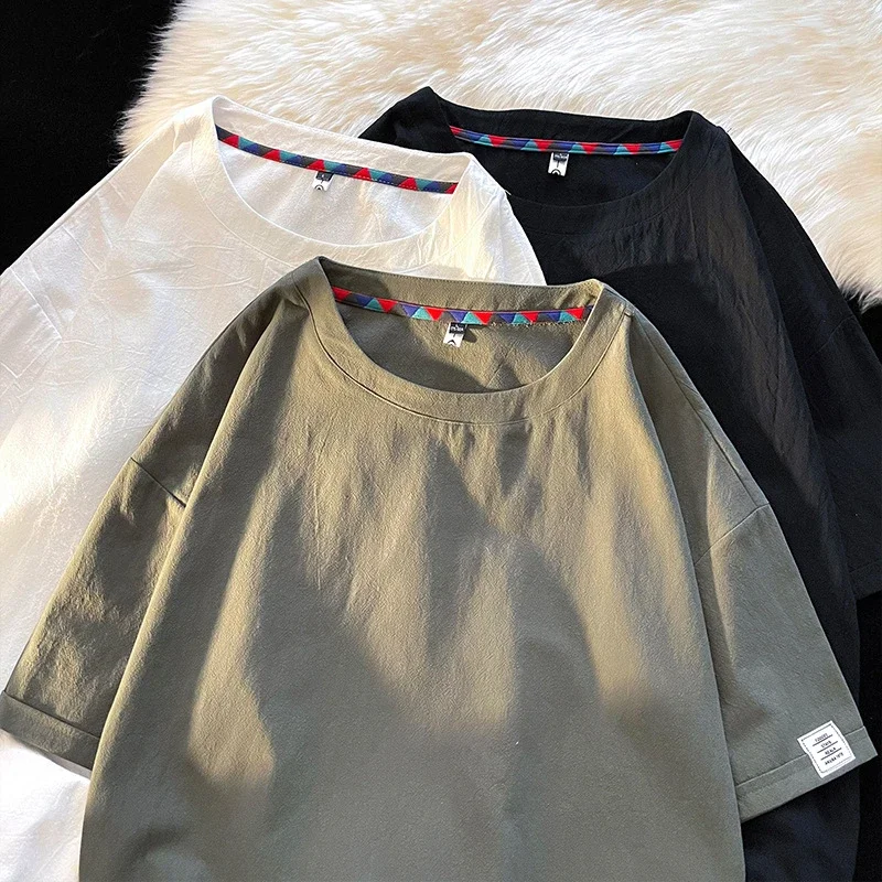 Men's Summer Linen-Like Oversized Solid T-Shirt