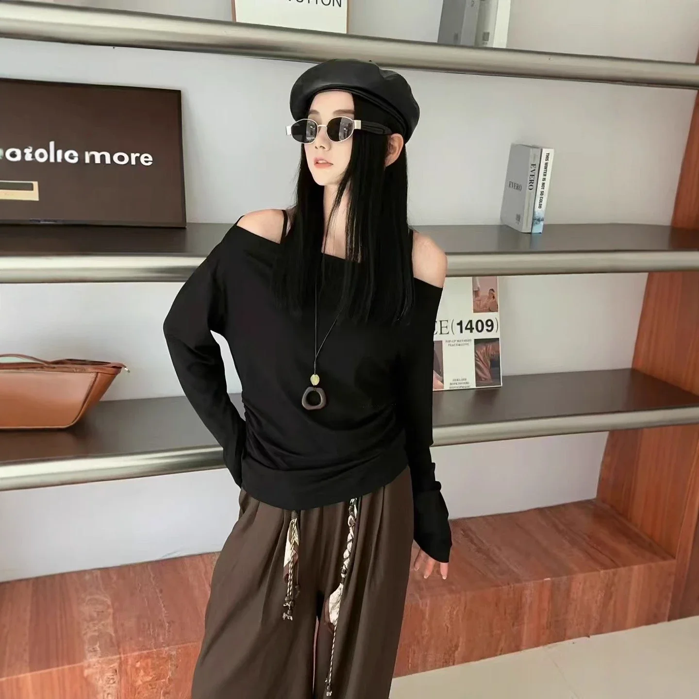 Women's Off-Shoulder Long Sleeve Tencel Tee
