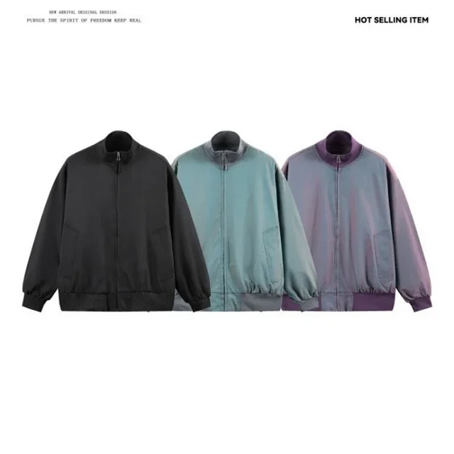 Men's Iridescent Satin Stand Collar Jacket Detail