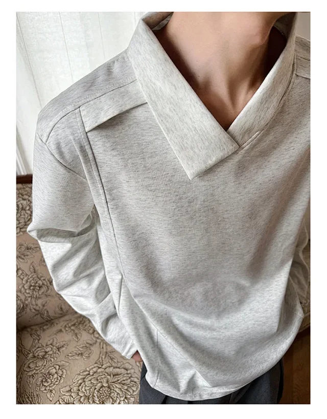 Men's White Deconstructed Polo Long Sleeve Detail