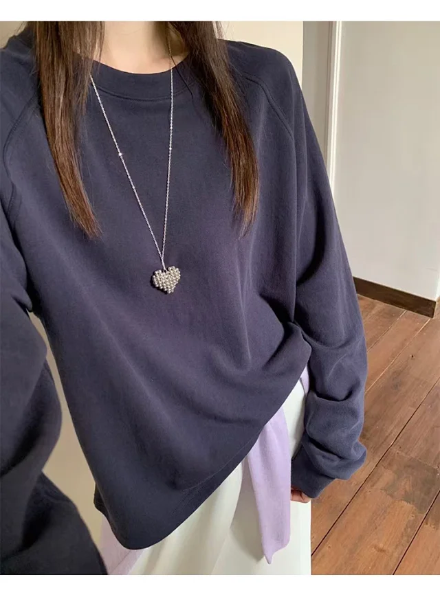 Korean Women's Boyfriend Raglan Long-Sleeve Tee Detail