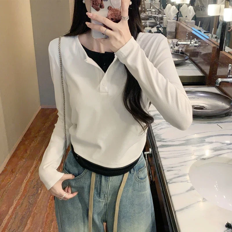Korean Layered Long Sleeve Cropped Tee