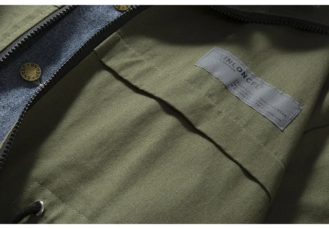 Men's Retro Patchwork Denim Baseball Jacket Detail