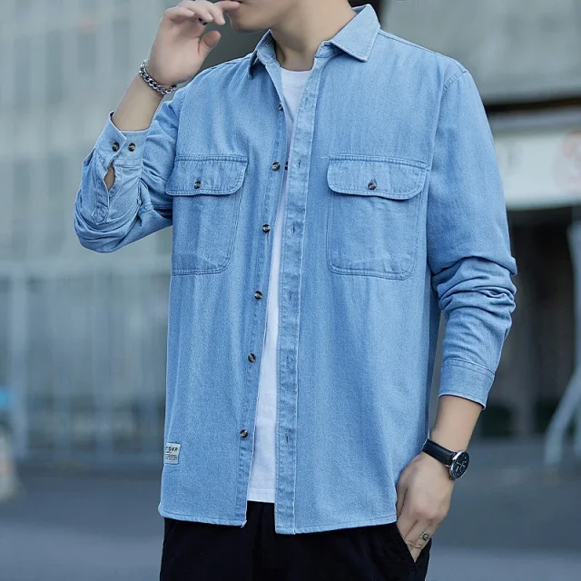 Men's Vintage Denim Oversize Work Shirt Detail