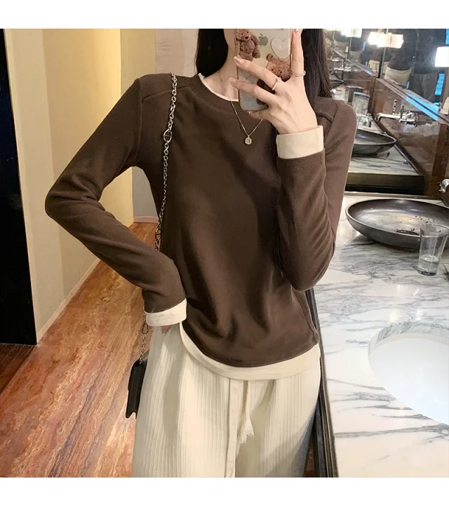 Women's Long Sleeve Mock Layered Tee Detail
