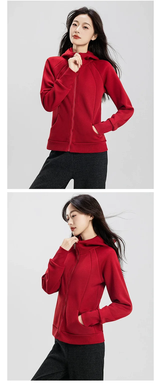 Women's Slim-Fit Hooded Velvet Zip Cardigan Detail