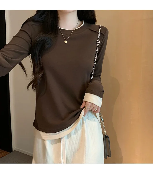 Women's Long Sleeve Mock Layered Tee Detail