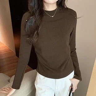 Women's Long Sleeve Striped Mock T-Shirt Detail