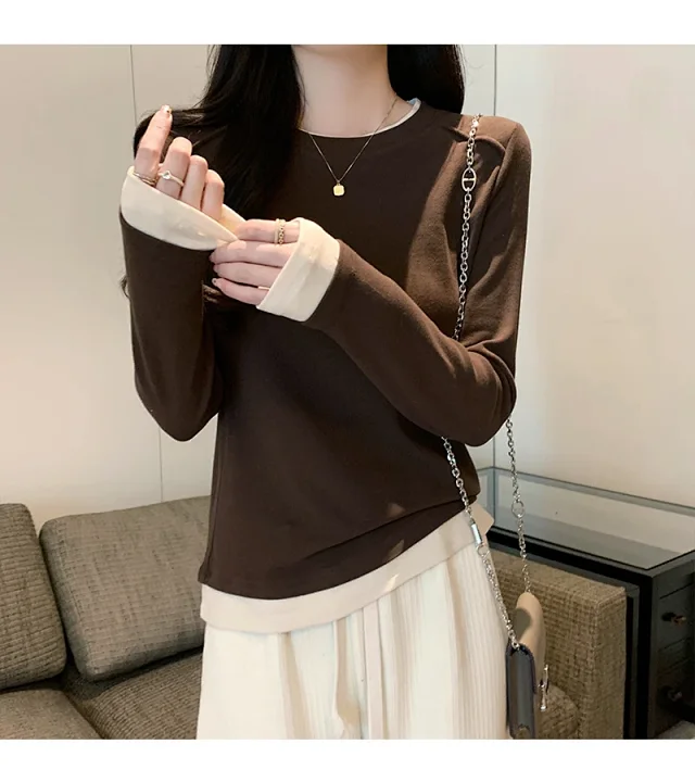 Women's Long Sleeve Mock Layered Tee Detail