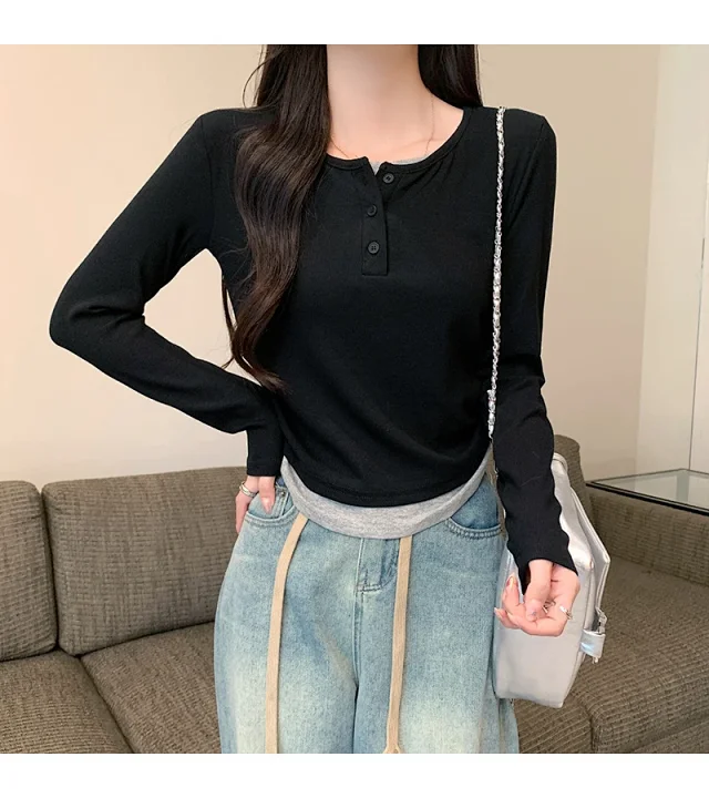 Korean Layered Long Sleeve Cropped Tee Detail
