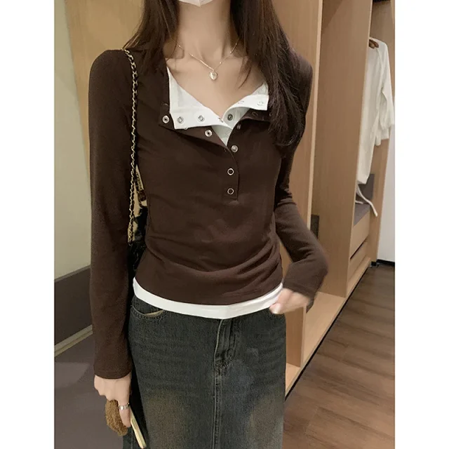 Women's Mock Two-Piece Color-Block Long-Sleeve Tee Detail