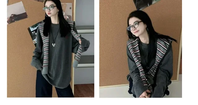 Designer Vintage Color-block Long Sleeve Tee Detail