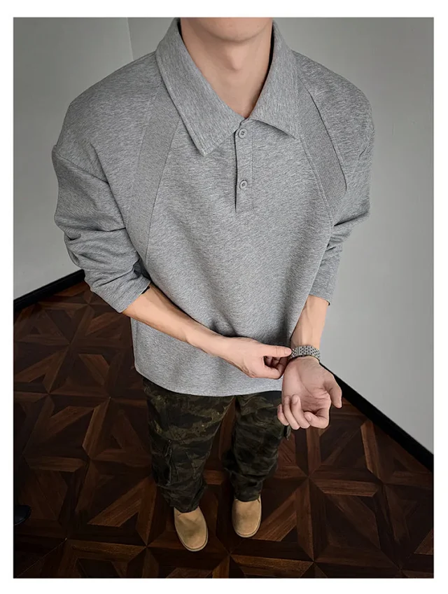 Men's Heavyweight Boxy Deconstructed Long-Sleeve Polo Detail