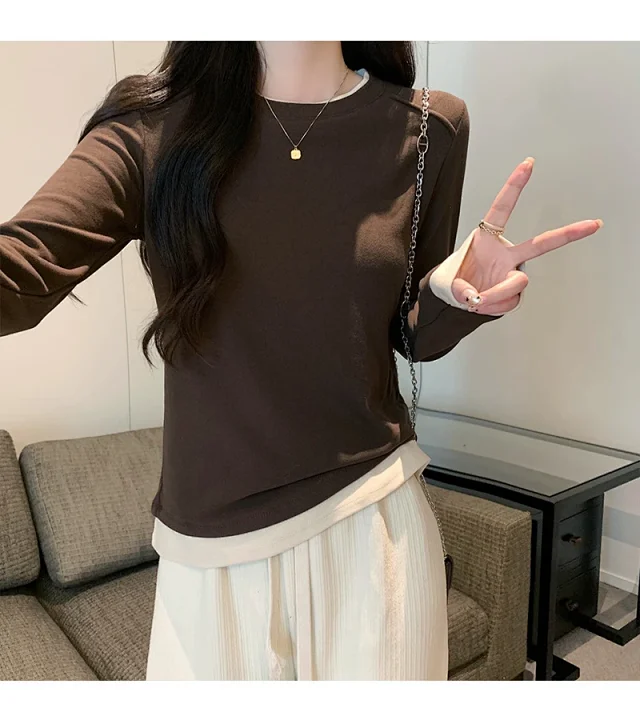 Women's Long Sleeve Mock Layered Tee Detail