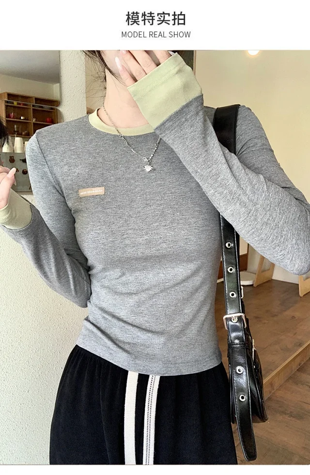 Women's Color-Block Mock Two-Piece Long-Sleeve Tee Detail