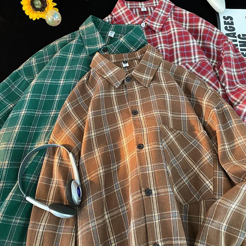 Men's Red Japanese Brushed Plaid Overshirt