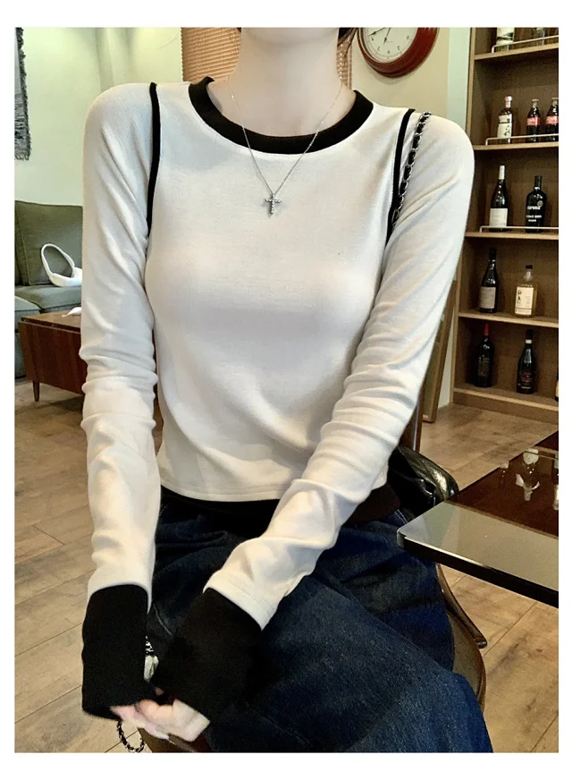 Women's Long Sleeve Mock Two-Piece T-Shirt Detail