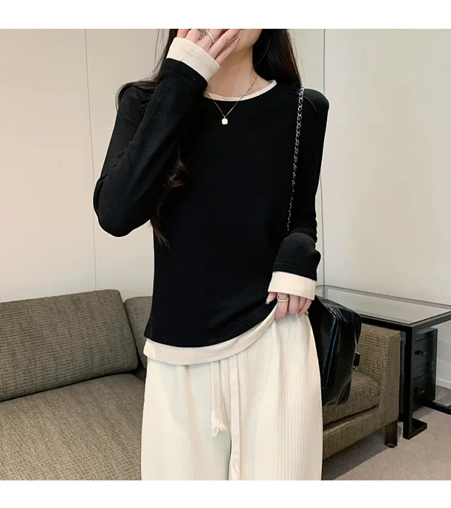 Women's Long Sleeve Mock Layered Tee Detail