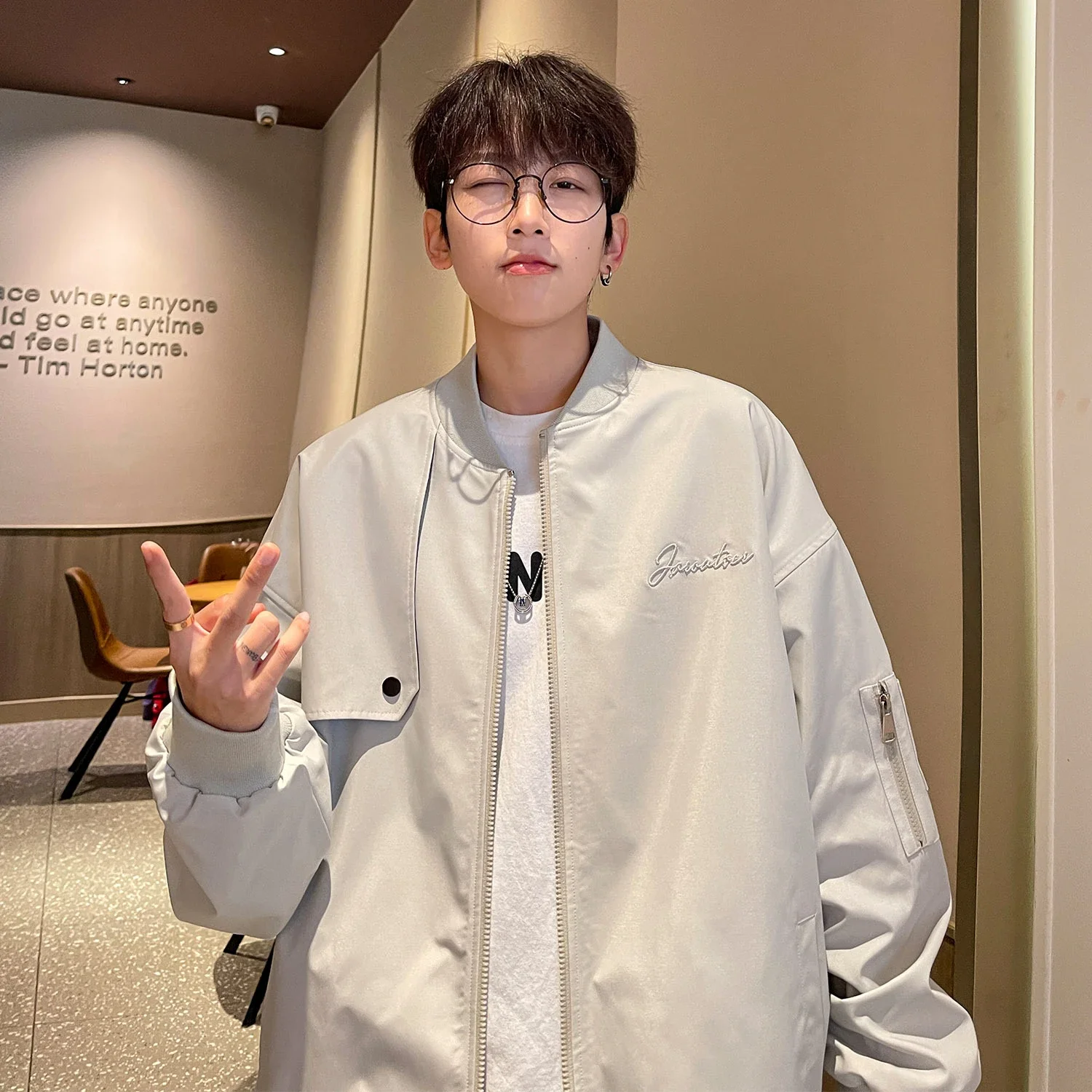 Men's Spring Hip-Hop Embroidered Bomber Jacket