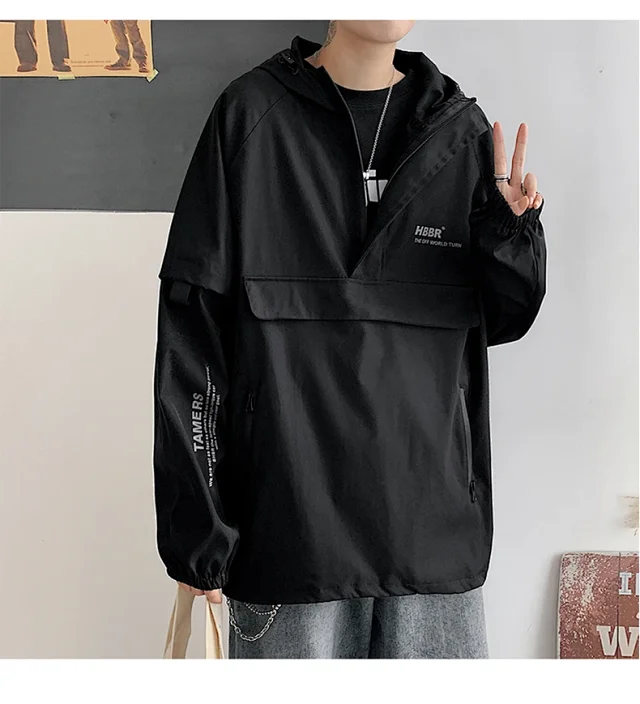 Men's Lightweight Half-Zip Hooded Pullover Jacket Detail