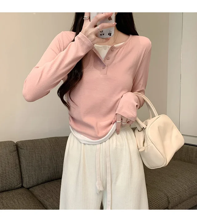 Korean Layered Long Sleeve Cropped Tee Detail